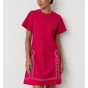Vintage 60s Alice John Rogers Pink Mod Revival Shift Dress Short Sleeve M Twiggy